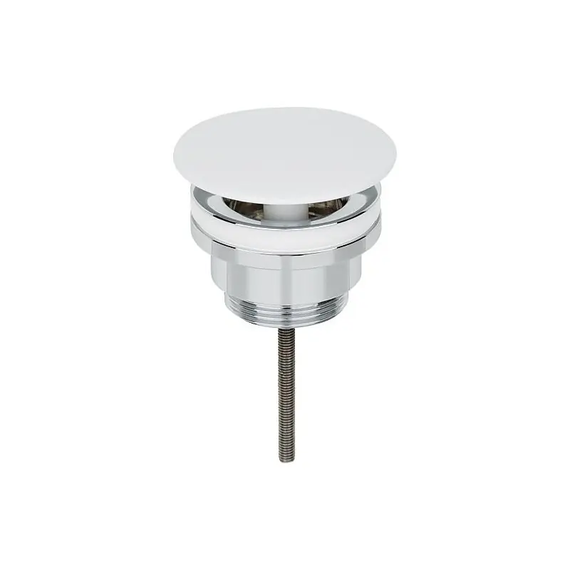 Vanne laiton chromé, L 0-70 mm DN32 (1 1/4") avec trop-plein avec plaque fixe laquée blanche