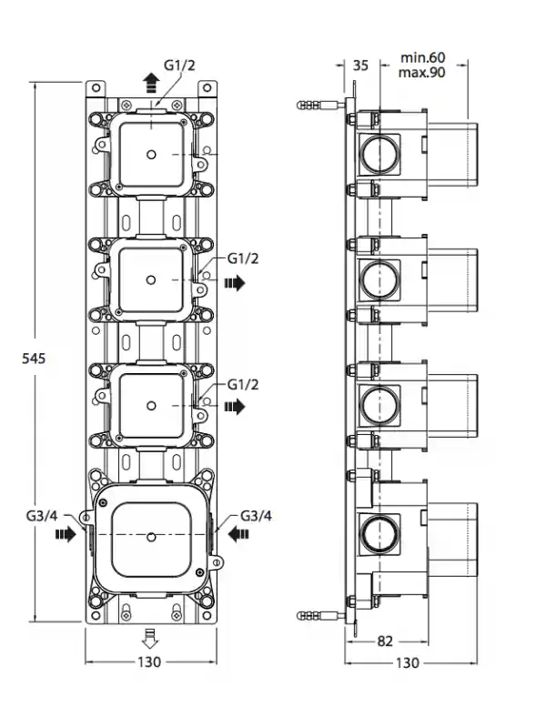 BATI 3 SORTIES MECANISME BOX THERMOSTATIQUE ENCASTRE