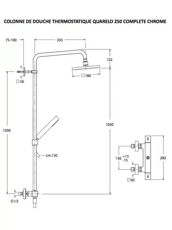 COLONNE DE DOUCHE QUARELO 250 THERMOSTATIQUE COMPLETE CHROME