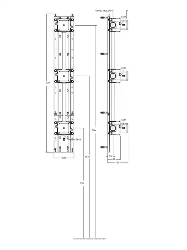 SYSTEME D‘ENCASTREMENT POUR BUSE HYDROMASSAGE SUR RAIL POUR 3 BUSES