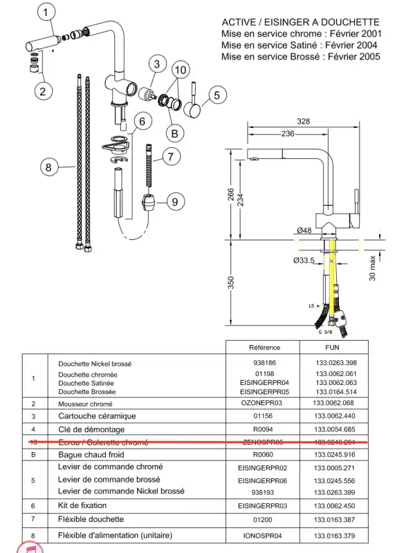 Piéces détachées Active Douchette / Eisinger - FRANKE