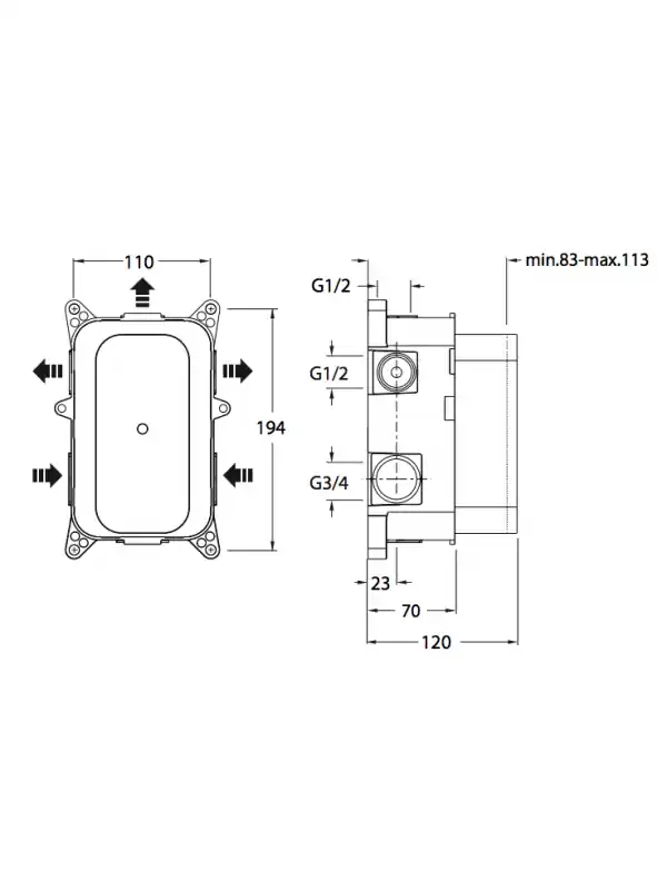 FAÇADE QUADRI 3 SORTIES THERMOSTATIQUE BLANC MAT